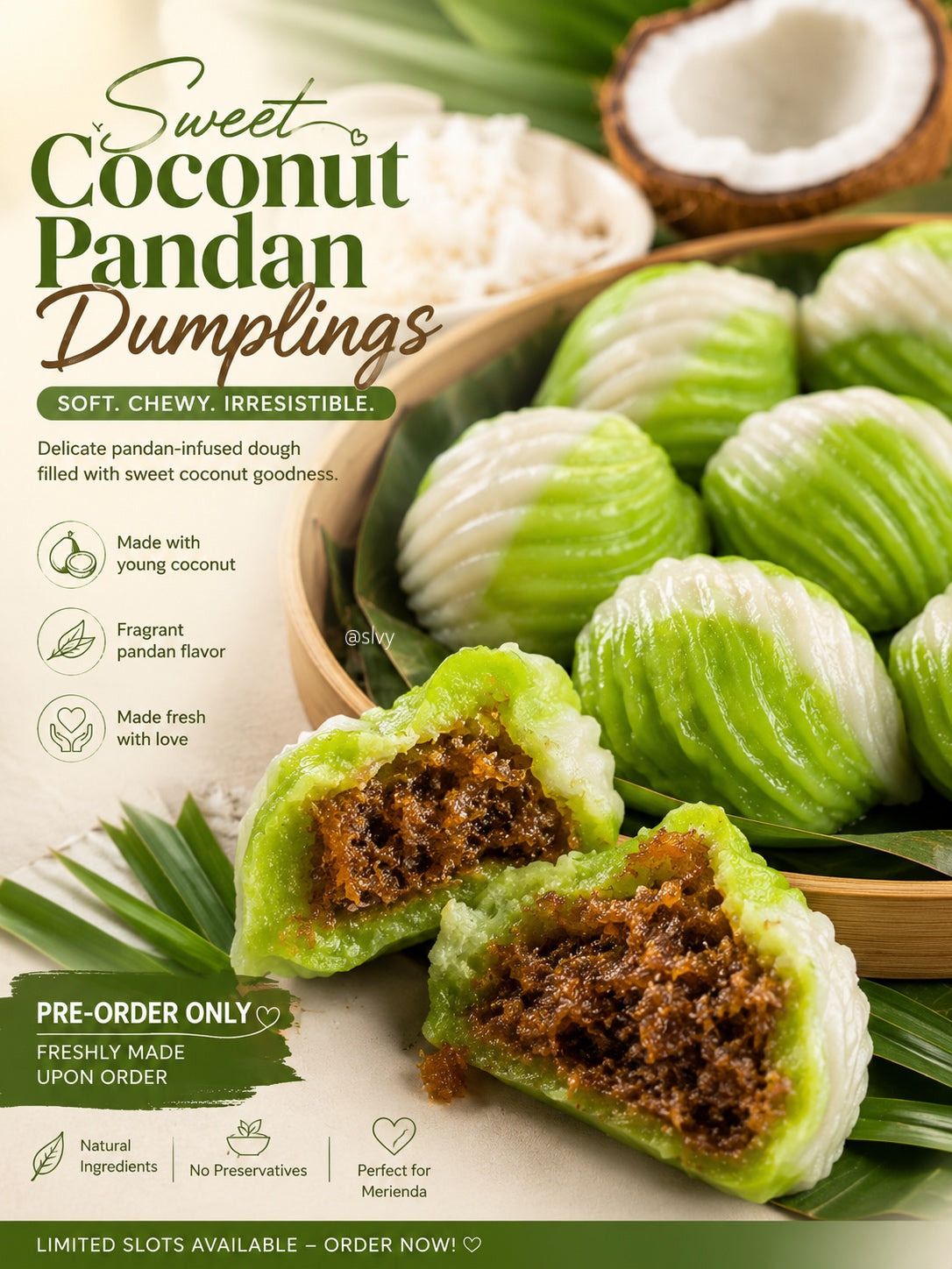 Sweet Coconut Pandan Dumplings (Pre-Order)